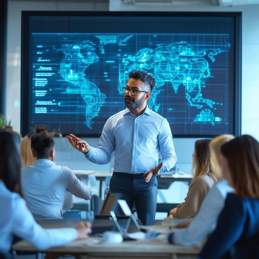 corporate leader training employees on new system