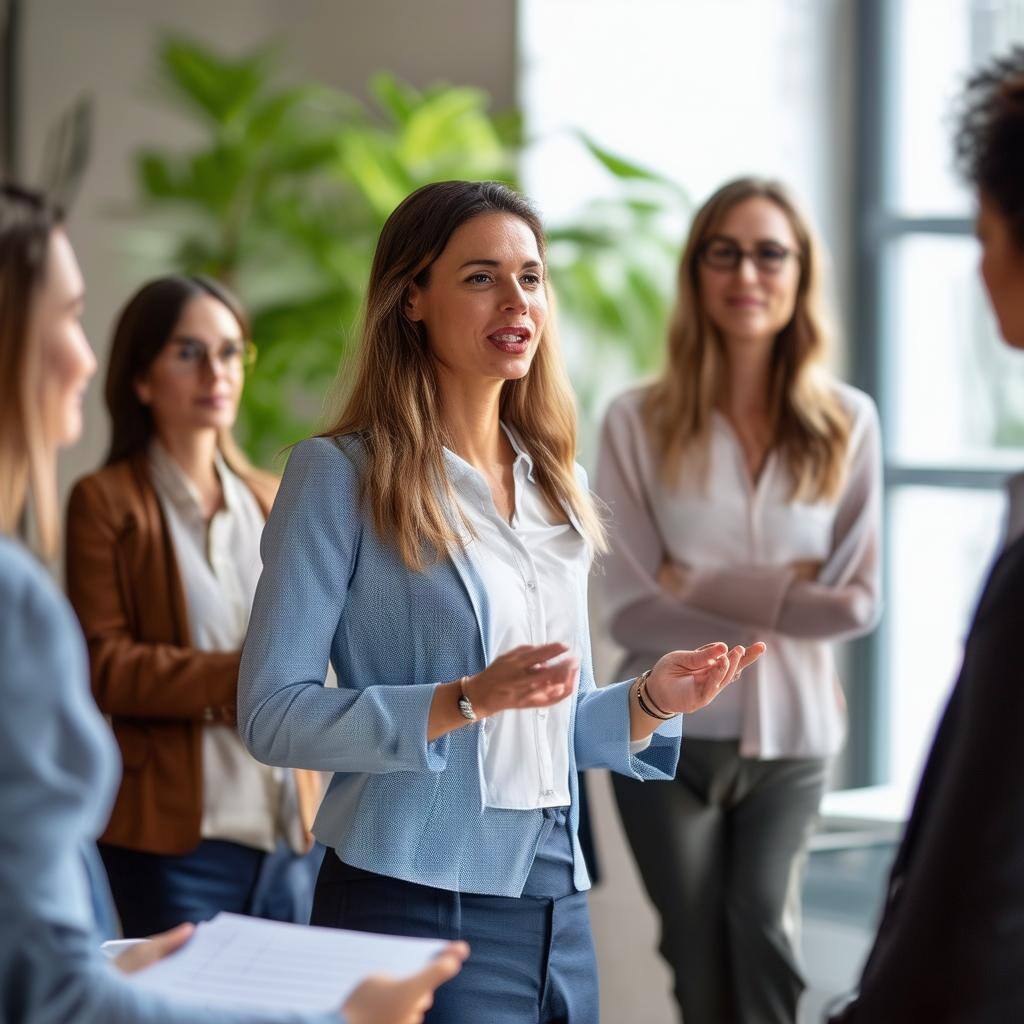 engaging female human resources manager leading group in a team building exercise